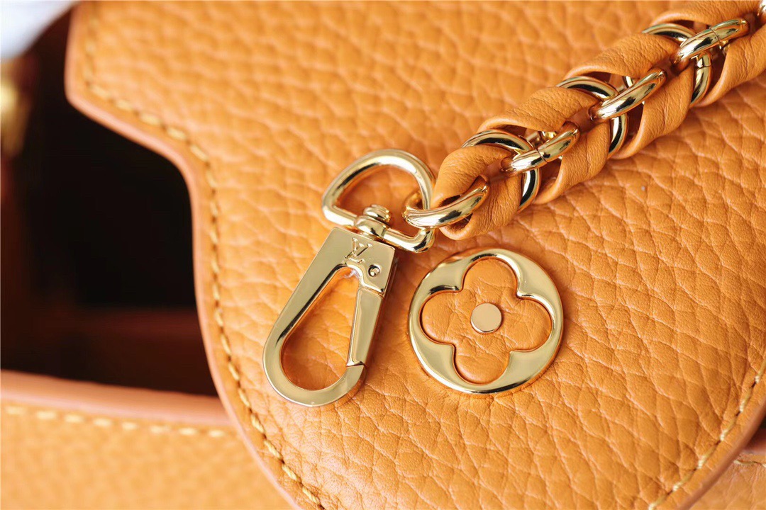 Louis Vuitton Capucines BB Taurillon Jaune Sunbeam For Women, Women’s Handbags, Shoulder And Crossbody Bags 27cm/10.6in LV 