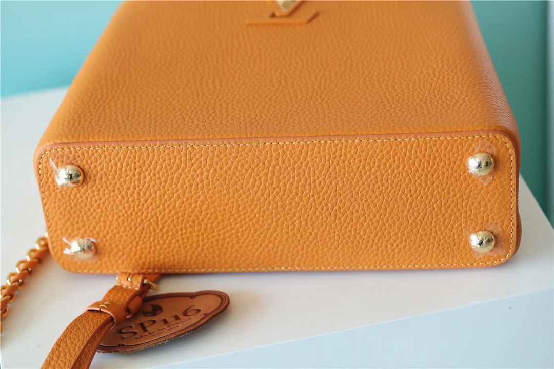 Louis Vuitton Capucines BB Taurillon Jaune Sunbeam For Women, Women’s Handbags, Shoulder And Crossbody Bags 27cm/10.6in LV 