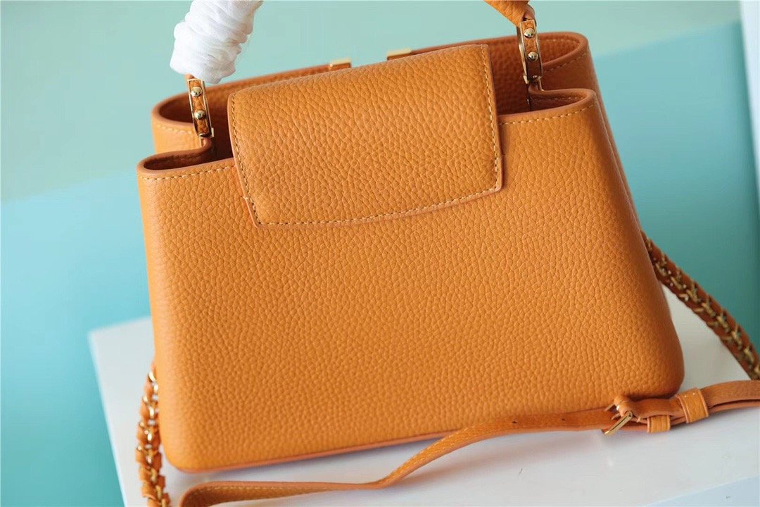 Louis Vuitton Capucines BB Taurillon Jaune Sunbeam For Women, Women’s Handbags, Shoulder And Crossbody Bags 27cm/10.6in LV 