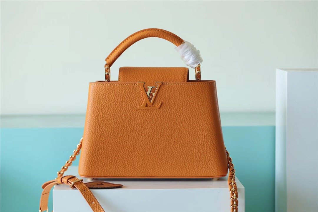 Louis Vuitton Capucines BB Taurillon Jaune Sunbeam For Women, Women’s Handbags, Shoulder And Crossbody Bags 27cm/10.6in LV 