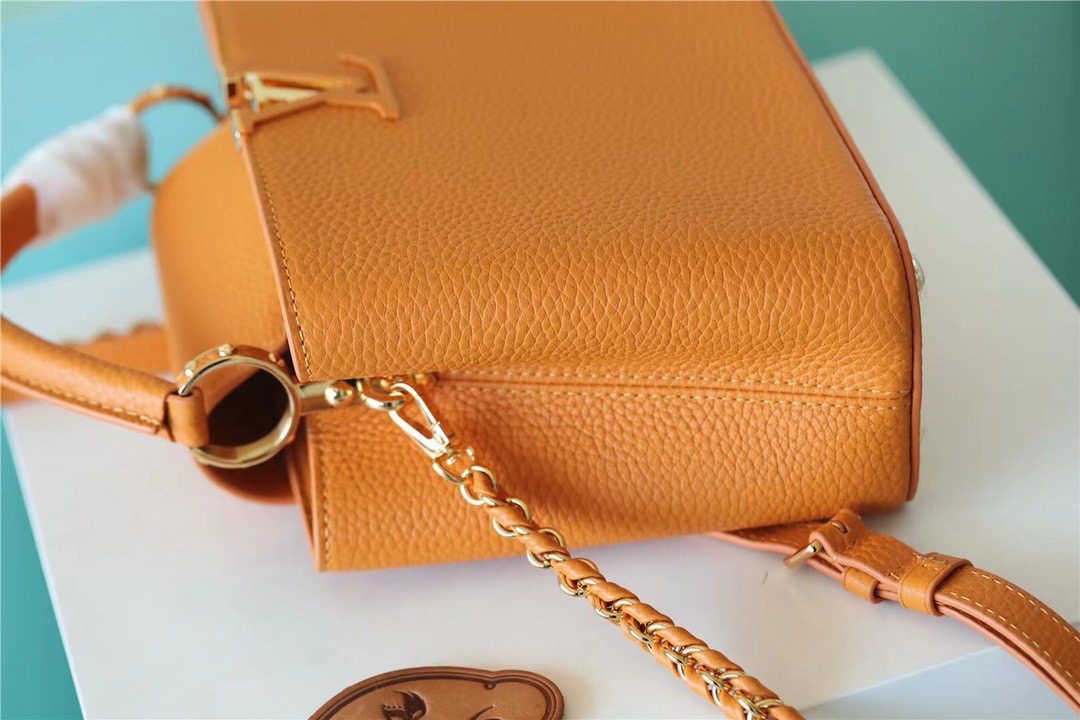 Louis Vuitton Capucines BB Taurillon Jaune Sunbeam For Women, Women’s Handbags, Shoulder And Crossbody Bags 27cm/10.6in LV 