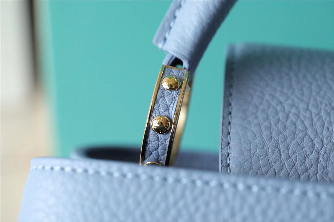 Louis Vuitton Capucines BB Taurillon Light Blue/ Beige For Women, Women’s Bags, Shoulder And Crossbody Bags 10.6in/27cm LV