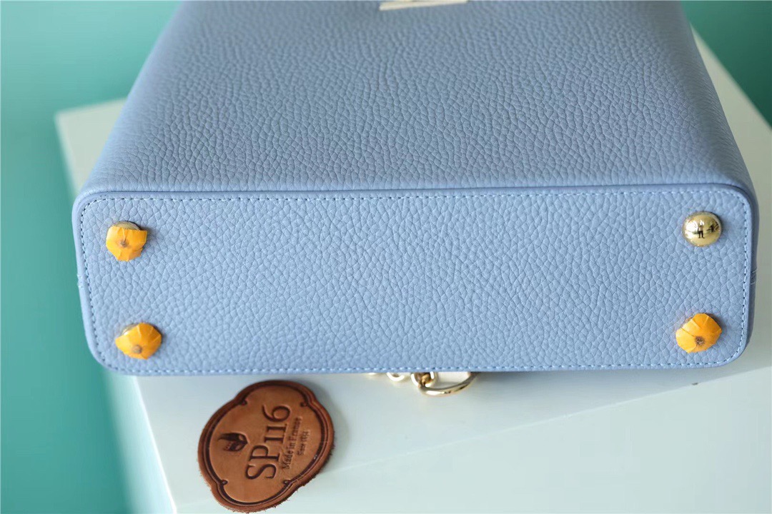 Louis Vuitton Capucines BB Taurillon Light Blue/ Beige For Women, Women’s Bags, Shoulder And Crossbody Bags 10.6in/27cm LV