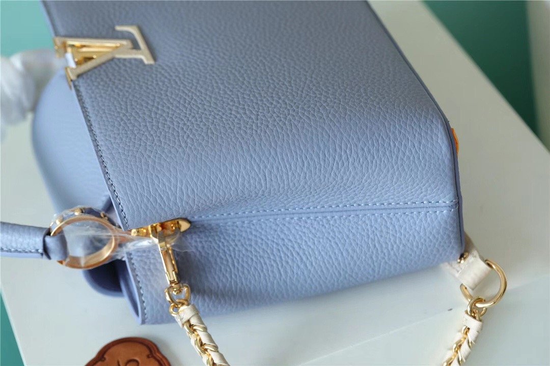 Louis Vuitton Capucines BB Taurillon Light Blue/ Beige For Women, Women’s Bags, Shoulder And Crossbody Bags 10.6in/27cm LV
