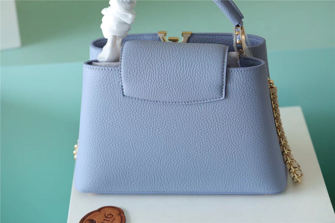 Louis Vuitton Capucines BB Taurillon Light Blue/ Beige For Women, Women’s Bags, Shoulder And Crossbody Bags 10.6in/27cm LV