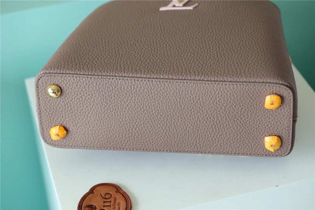 Louis Vuitton Capucines BB Taurillon Smokey Brown Green/ Creme/ Pink For Women, Women’s Bags, Shoulder And Crossbody Bags 10.6in/27cm LV
