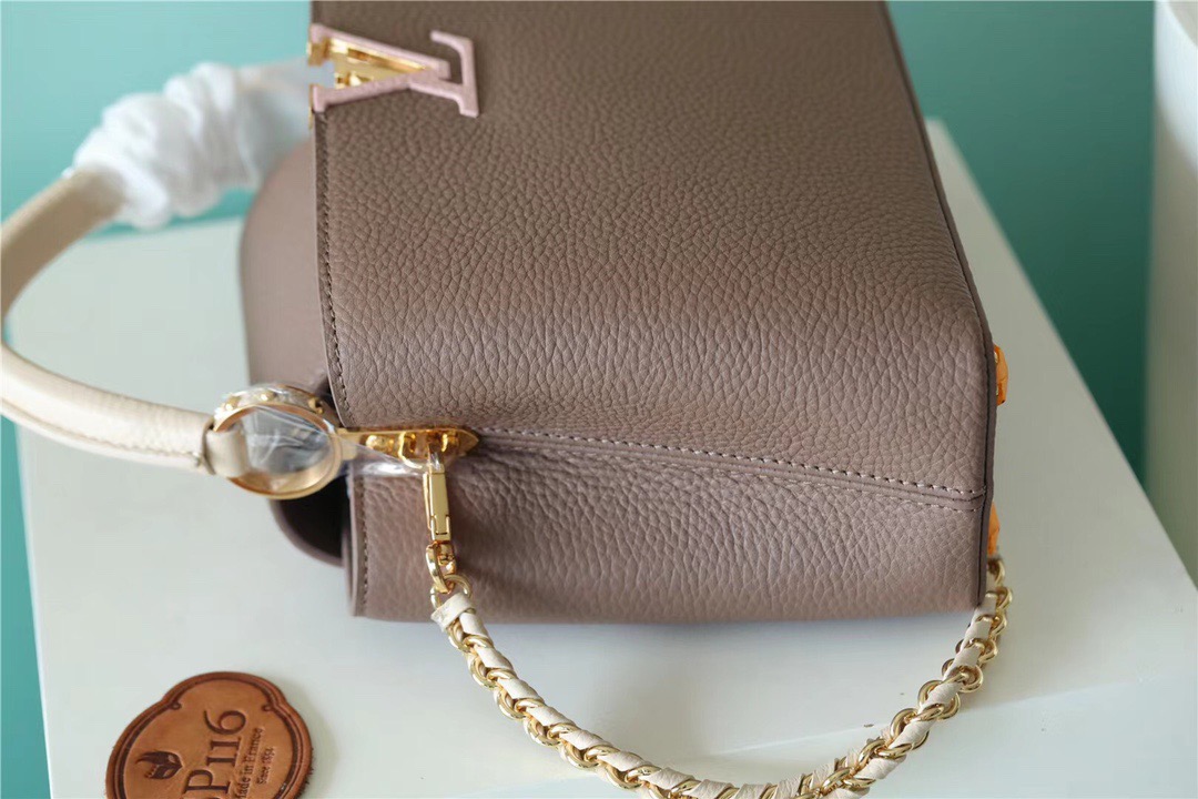 Louis Vuitton Capucines BB Taurillon Smokey Brown Green/ Creme/ Pink For Women, Women’s Bags, Shoulder And Crossbody Bags 10.6in/27cm LV