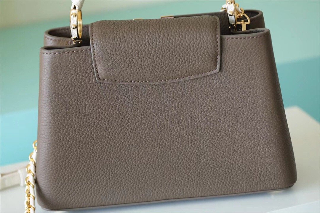 Louis Vuitton Capucines BB Taurillon Smokey Brown Green/ Creme/ Pink For Women, Women’s Handbags, Shoulder And Crossbody Bags 27cm/10.6in