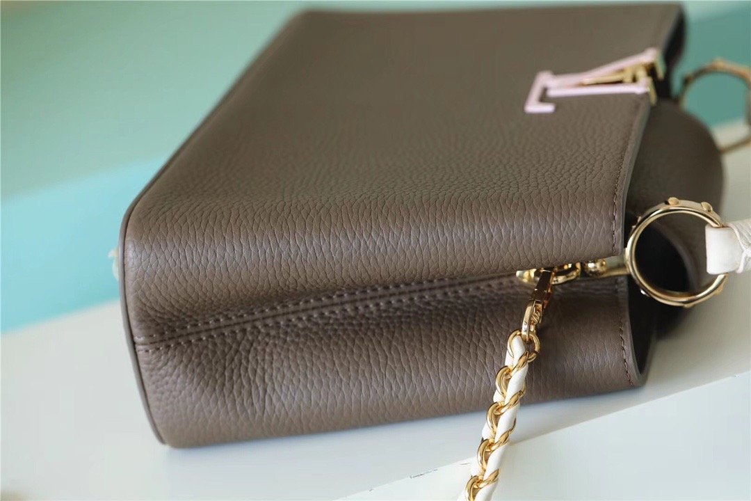 Louis Vuitton Capucines BB Taurillon Smokey Brown Green/ Creme/ Pink For Women, Women’s Handbags, Shoulder And Crossbody Bags 27cm/10.6in