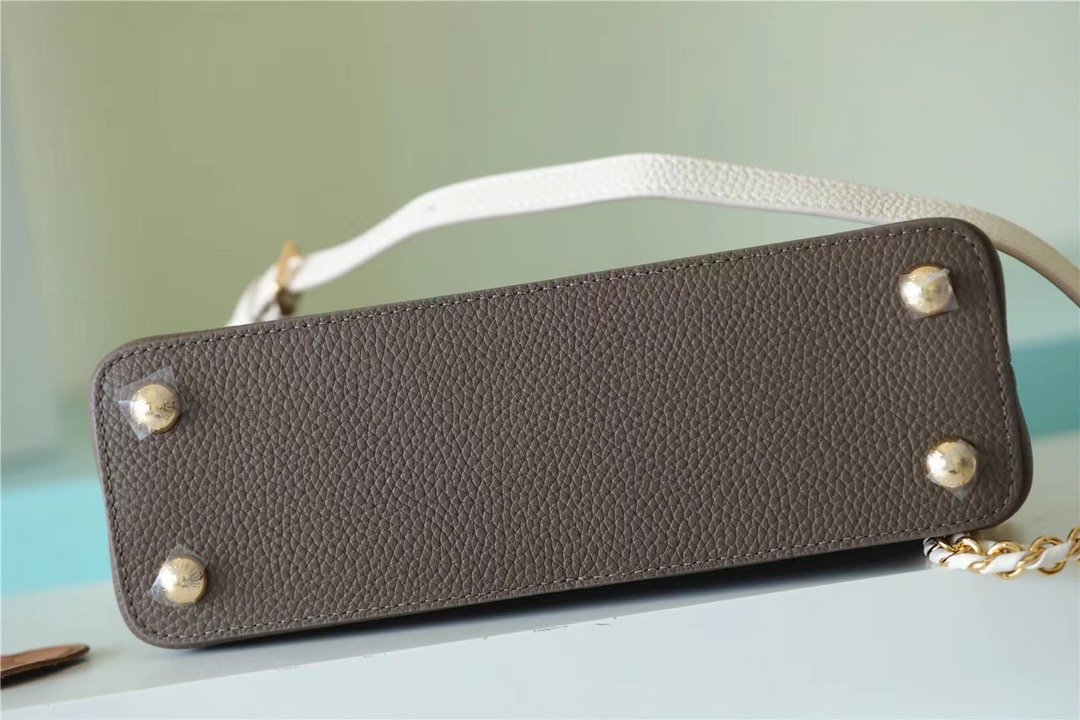 Louis Vuitton Capucines BB Taurillon Smokey Brown Green/ Creme/ Pink For Women, Women’s Handbags, Shoulder And Crossbody Bags 27cm/10.6in
