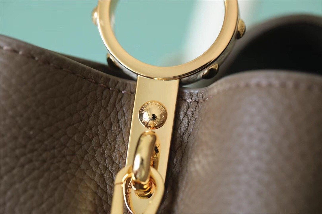 Louis Vuitton Capucines BB Taurillon Smokey Brown Green/ Creme/ Pink For Women, Women’s Handbags, Shoulder And Crossbody Bags 27cm/10.6in