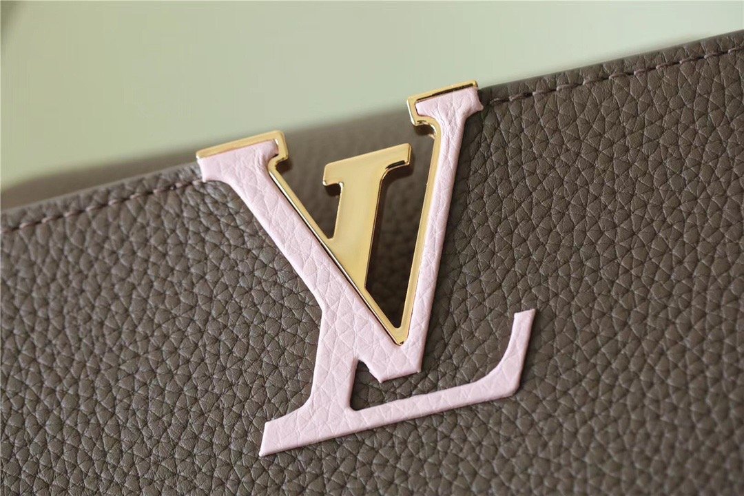 Louis Vuitton Capucines BB Taurillon Smokey Brown Green/ Creme/ Pink For Women, Women’s Handbags, Shoulder And Crossbody Bags 27cm/10.6in