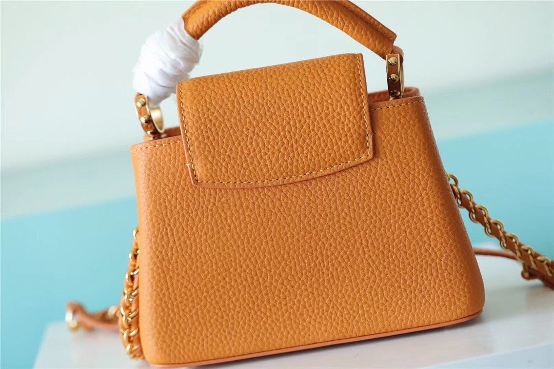 Louis Vuitton Capucines Mini Taurillon Jaune Sunbeam For Women, Women’s Handbags, Shoulder And Crossbody Bags 21cm/8.3in LV