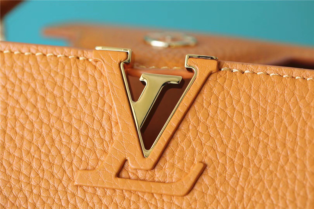 Louis Vuitton Capucines Mini Taurillon Jaune Sunbeam For Women, Women’s Handbags, Shoulder And Crossbody Bags 21cm/8.3in LV
