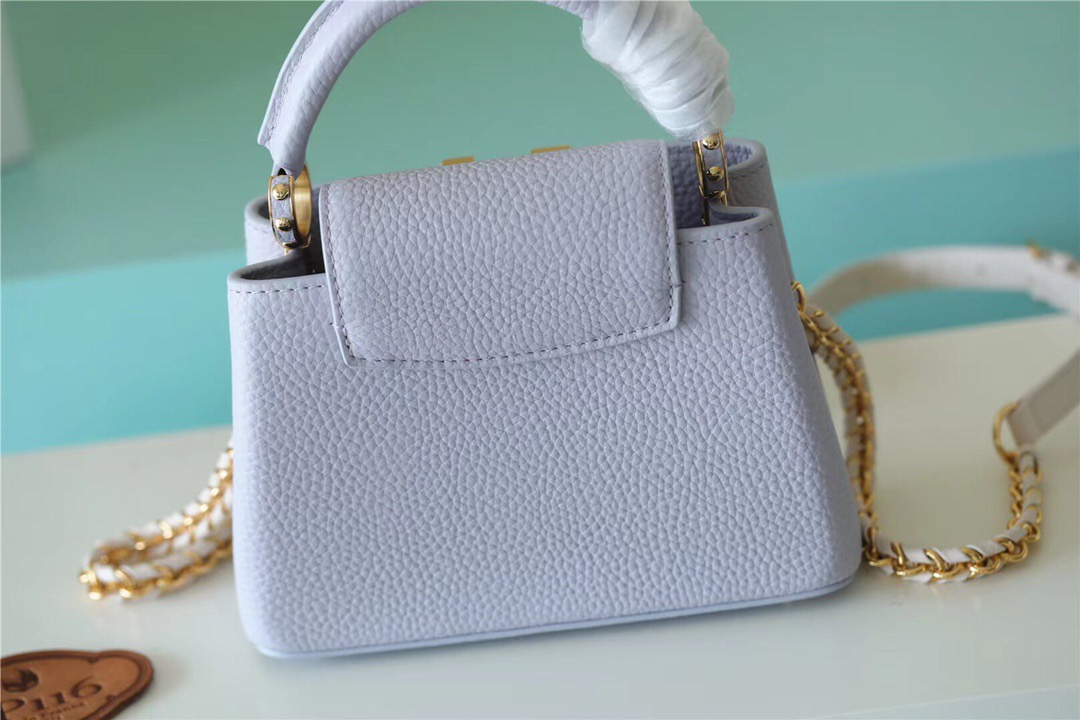 Louis Vuitton Capucines Mini Taurillon Light Blue/ Creme For Women, Women’s Handbags, Shoulder And Crossbody Bags 21cm/8.3in LV