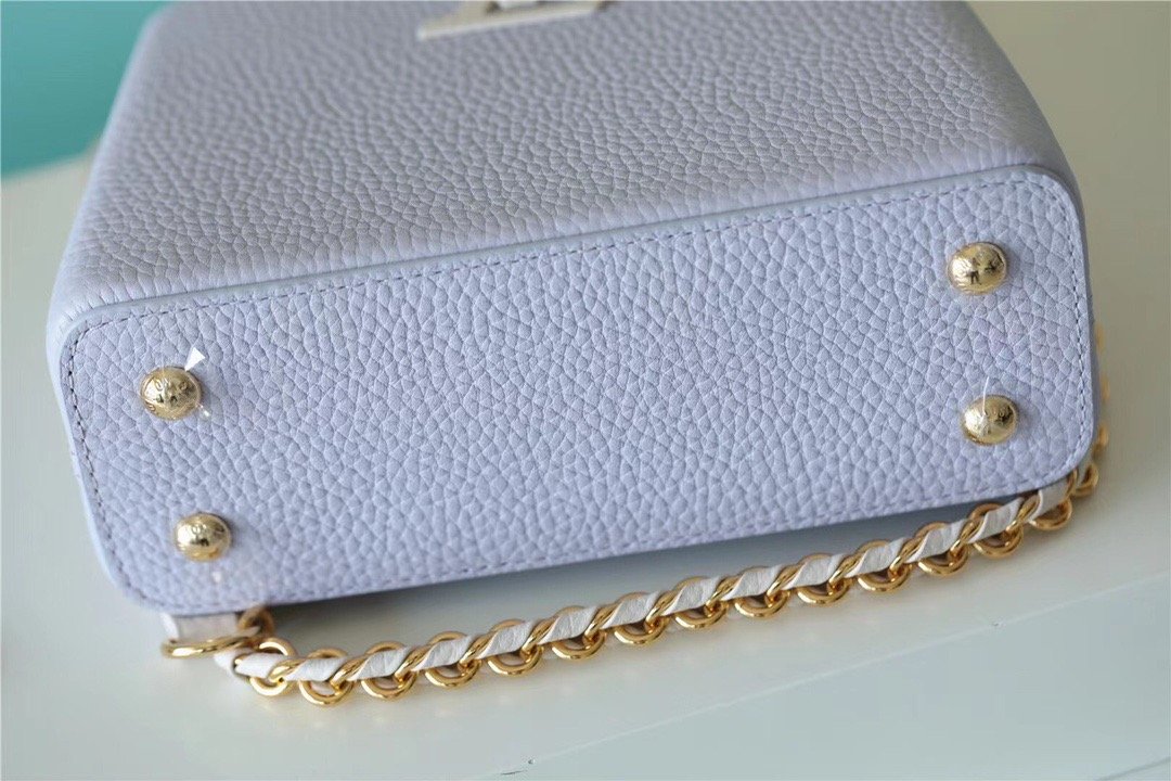Louis Vuitton Capucines Mini Taurillon Light Blue/ Creme For Women, Women’s Handbags, Shoulder And Crossbody Bags 21cm/8.3in LV
