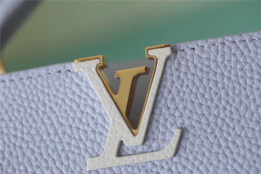 Louis Vuitton Capucines Mini Taurillon Light Blue/ Creme For Women, Women’s Handbags, Shoulder And Crossbody Bags 21cm/8.3in LV