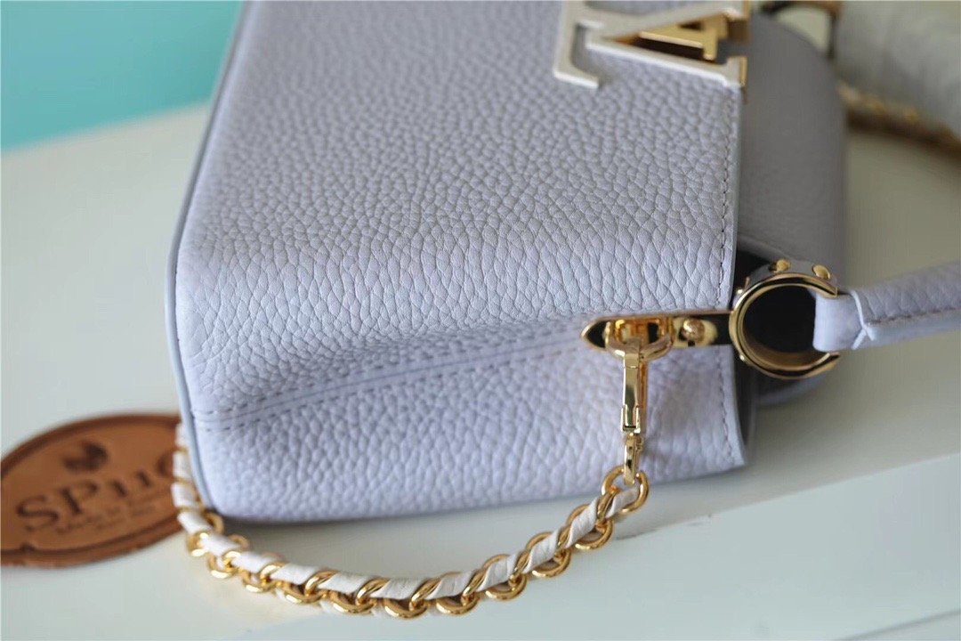 Louis Vuitton Capucines Mini Taurillon Light Blue/ Creme For Women, Women’s Handbags, Shoulder And Crossbody Bags 21cm/8.3in LV