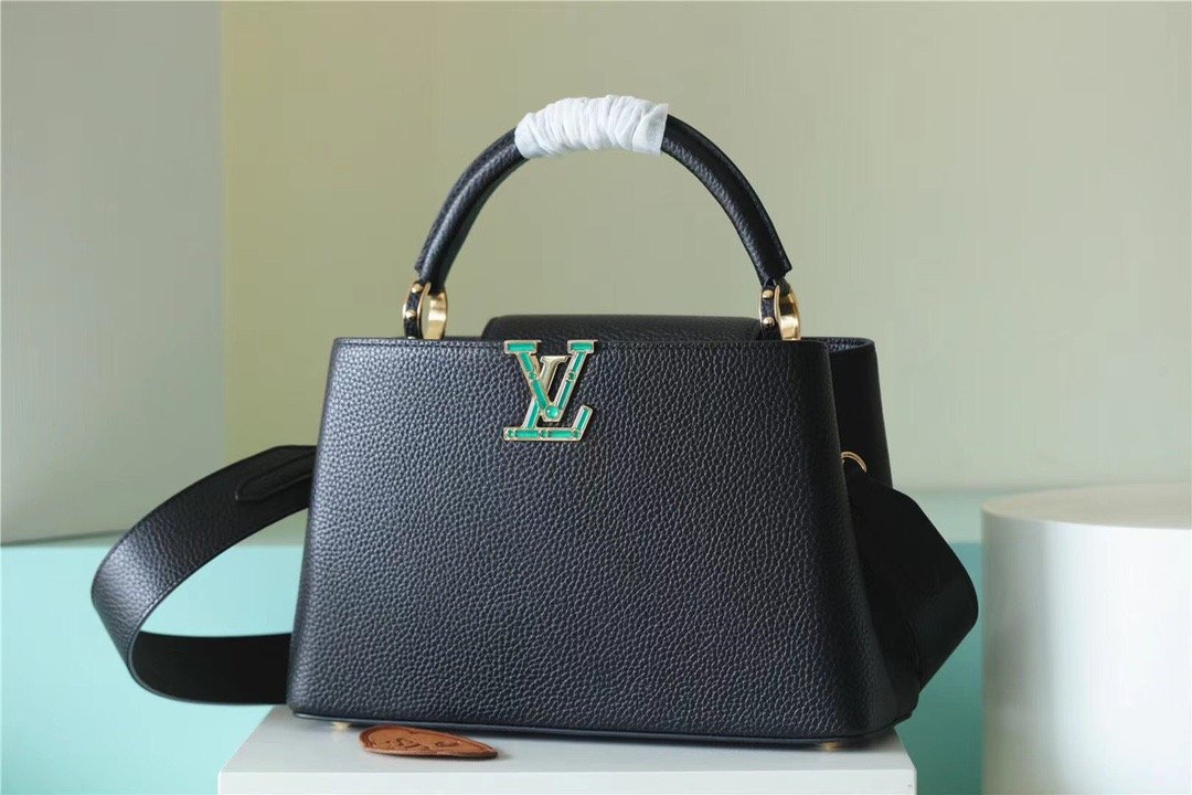 Louis Vuitton Capucines MM Taurillon Black For Women, Women’s Handbags, Shoulder And Crossbody Bags 31.5cm/12.4in LV