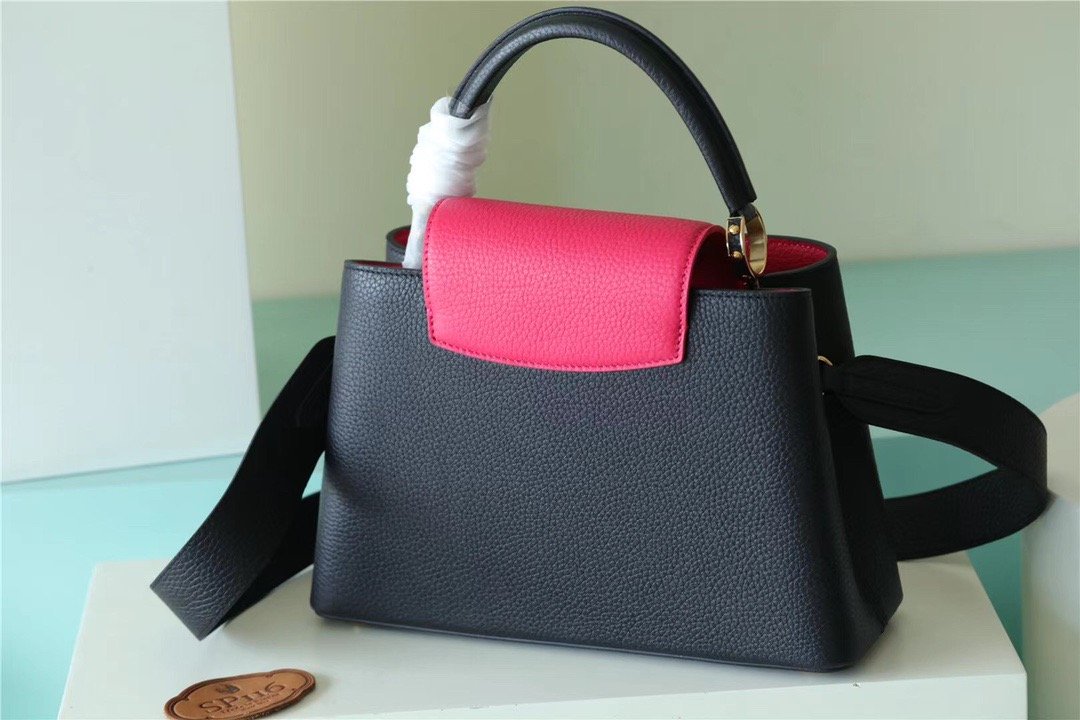 Louis Vuitton Capucines MM Taurillon Black/ Rose Berlingot For Women, Women’s Bags, Shoulder And Crossbody Bags 12.4in/31.5cm