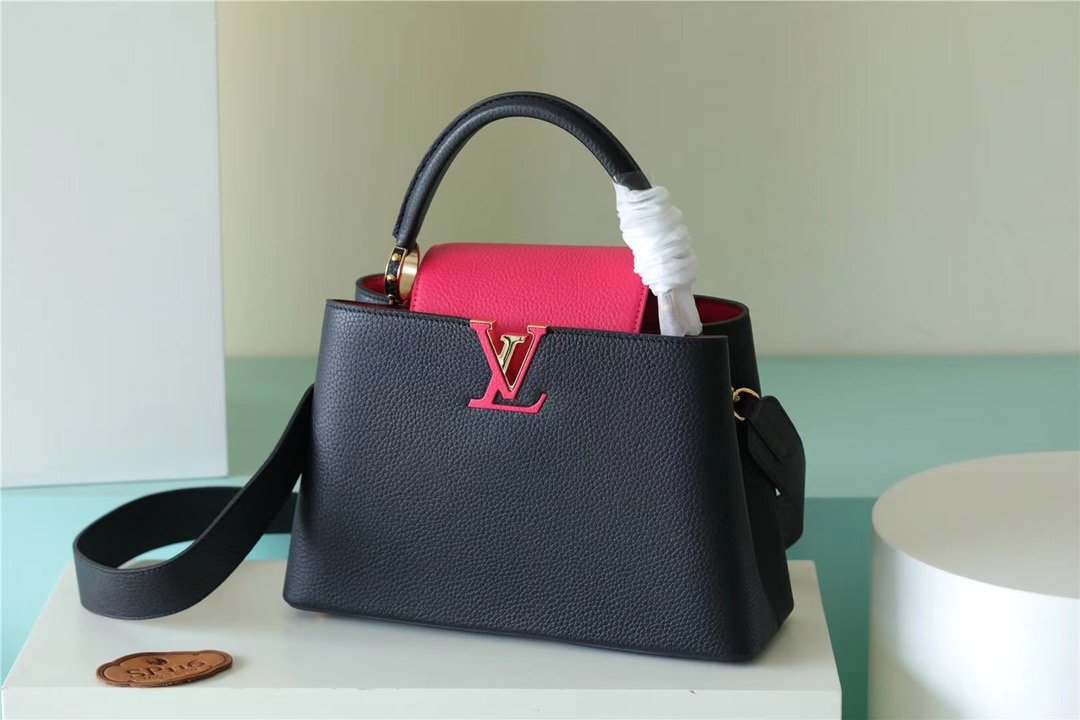 Louis Vuitton Capucines MM Taurillon Black/ Rose Berlingot For Women, Women’s Bags, Shoulder And Crossbody Bags 12.4in/31.5cm