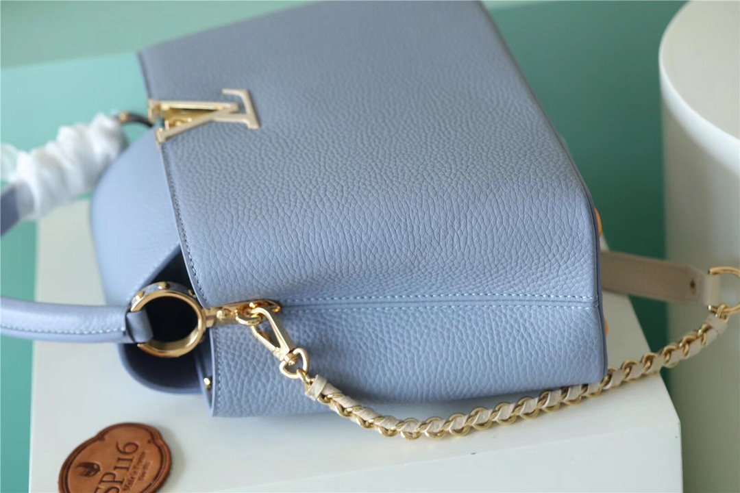 Louis Vuitton Capucines MM Taurillon Light Blue/ Beige For Women, Women’s Bags, Shoulder And Crossbody Bags 12.4in/31.5cm LV 