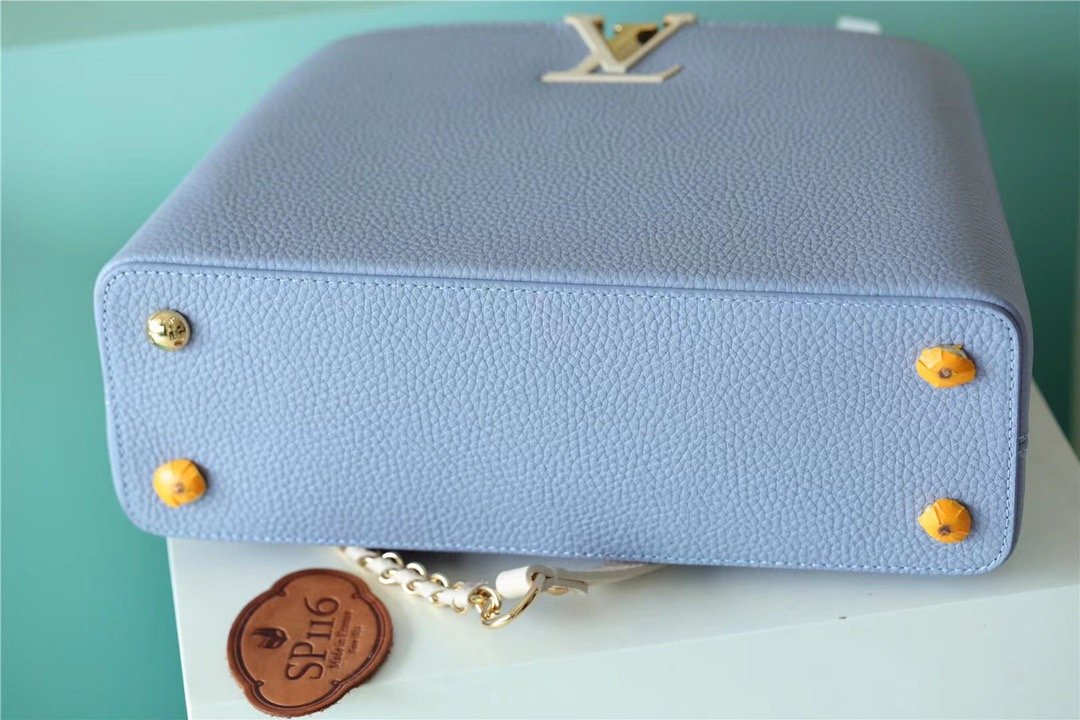 Louis Vuitton Capucines MM Taurillon Light Blue/ Beige For Women, Women’s Bags, Shoulder And Crossbody Bags 12.4in/31.5cm LV 