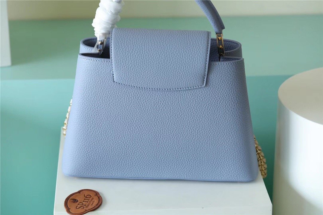 Louis Vuitton Capucines MM Taurillon Light Blue/ Beige For Women, Women’s Bags, Shoulder And Crossbody Bags 12.4in/31.5cm LV 