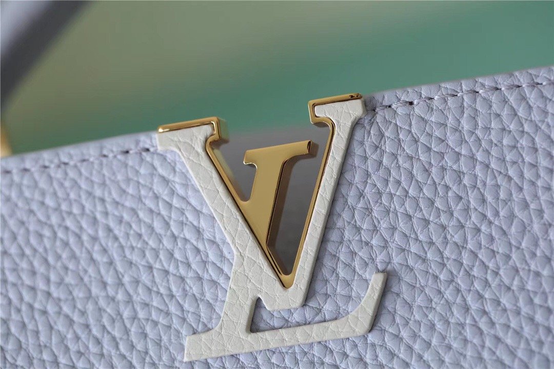 Louis Vuitton Capucines MM Taurillon Light Blue/ Creme For Women, Women’s Handbags, Shoulder And Crossbody Bags 31.5cm/12.4in LV 