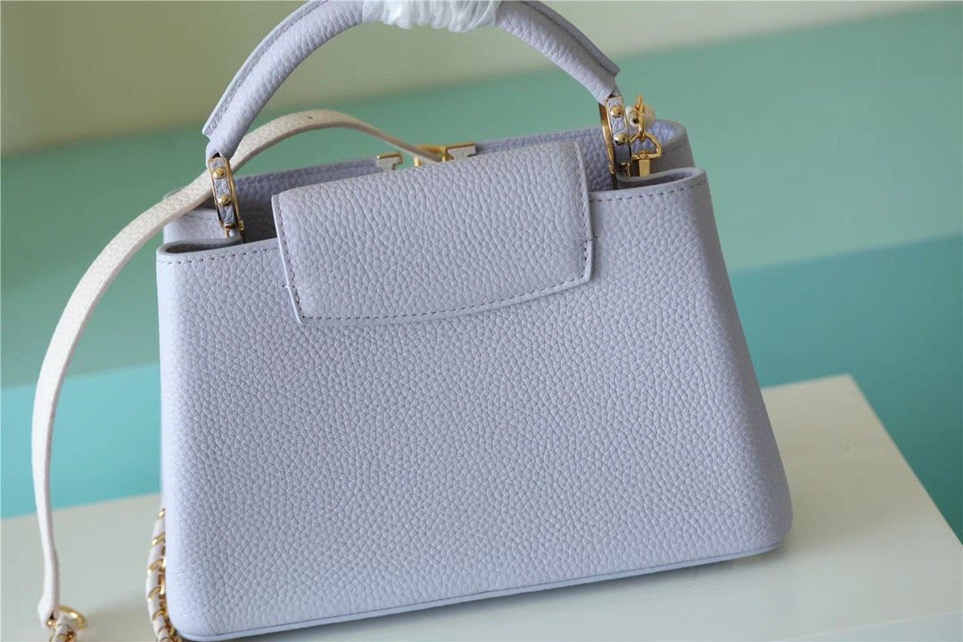 Louis Vuitton Capucines MM Taurillon Light Blue/ Creme For Women, Women’s Handbags, Shoulder And Crossbody Bags 31.5cm/12.4in LV 