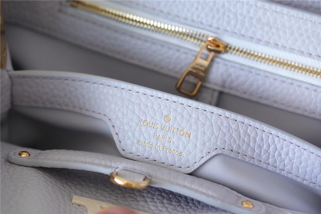 Louis Vuitton Capucines MM Taurillon Light Blue/ Creme For Women, Women’s Handbags, Shoulder And Crossbody Bags 31.5cm/12.4in LV 