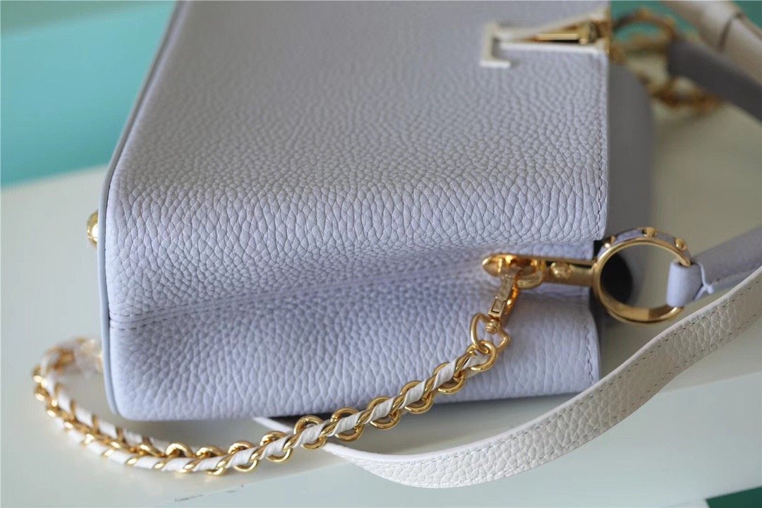 Louis Vuitton Capucines MM Taurillon Light Blue/ Creme For Women, Women’s Handbags, Shoulder And Crossbody Bags 31.5cm/12.4in LV 