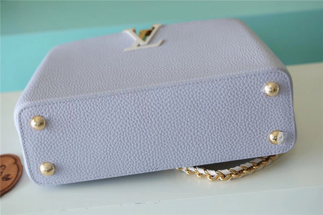 Louis Vuitton Capucines MM Taurillon Light Blue/ Creme For Women, Women’s Handbags, Shoulder And Crossbody Bags 31.5cm/12.4in LV 