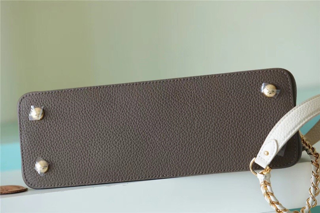 Louis Vuitton Capucines MM Taurillon Smokey Brown Green/ Creme/ Pink For Women, Women’s Handbags, Shoulder And Crossbody Bags 31.5cm/12.4in