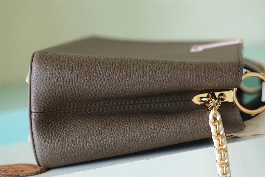 Louis Vuitton Capucines MM Taurillon Smokey Brown Green/ Creme/ Pink For Women, Women’s Handbags, Shoulder And Crossbody Bags 31.5cm/12.4in