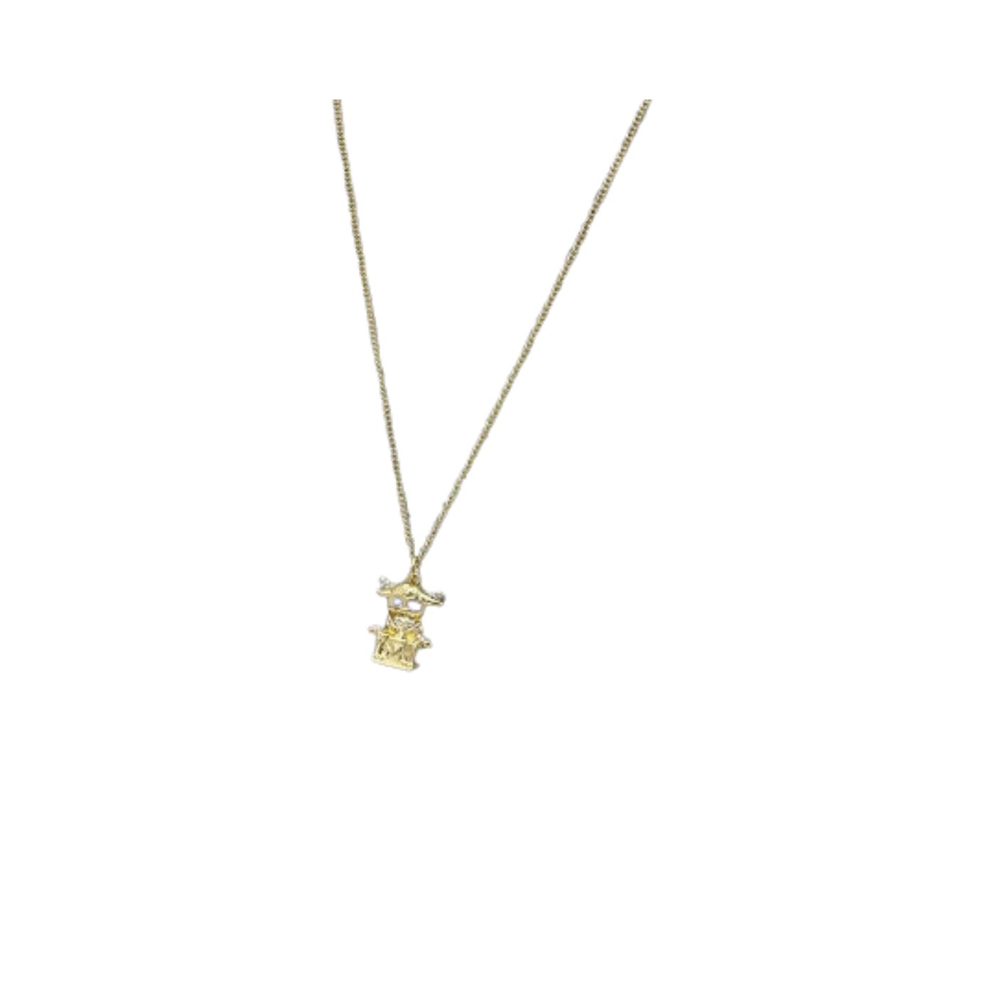 Louis Vuitton Cartoon Figure Pendant Necklace Gold Tone For Women