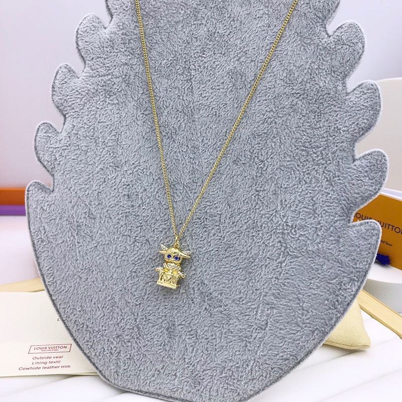 Louis Vuitton Cartoon Figure Pendant Necklace Gold Tone For Women