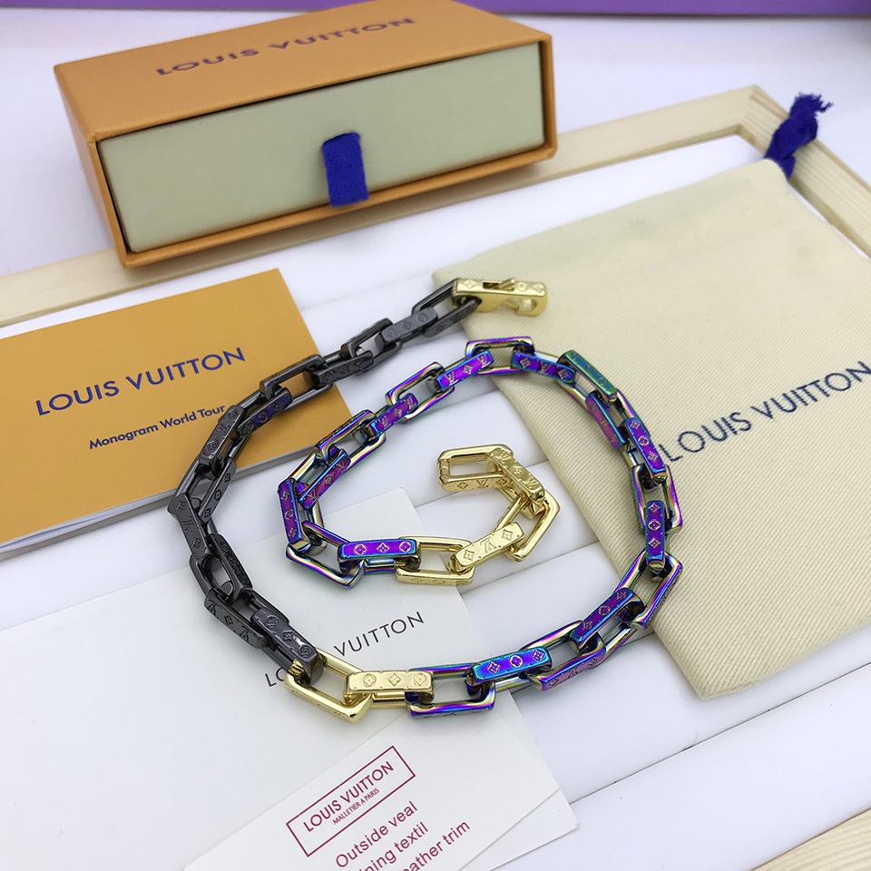 Louis Vuitton Combinating Color Monogram Chain Necklace Multicolor For Men