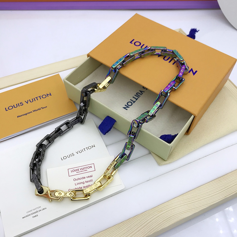 Louis Vuitton Combinating Color Monogram Chain Necklace Multicolor For Men