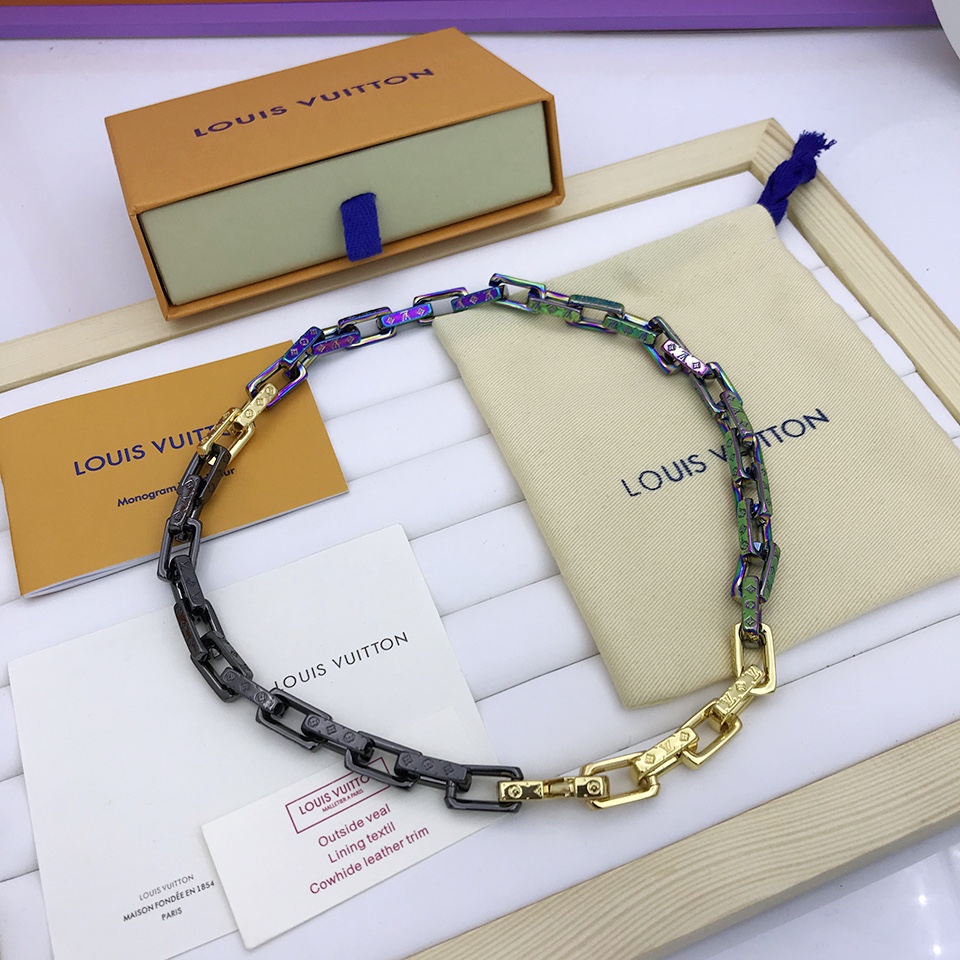 Louis Vuitton Combinating Color Monogram Chain Necklace Multicolor For Men