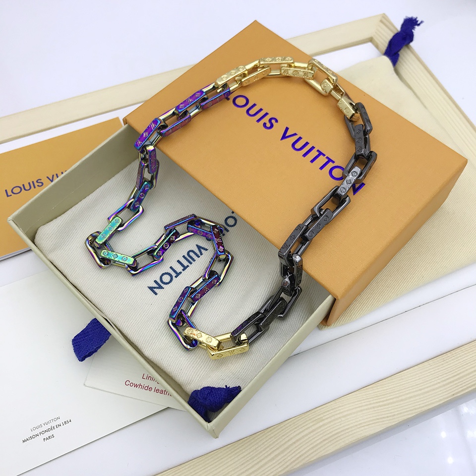 Louis Vuitton Combinating Color Monogram Chain Necklace Multicolor For Men