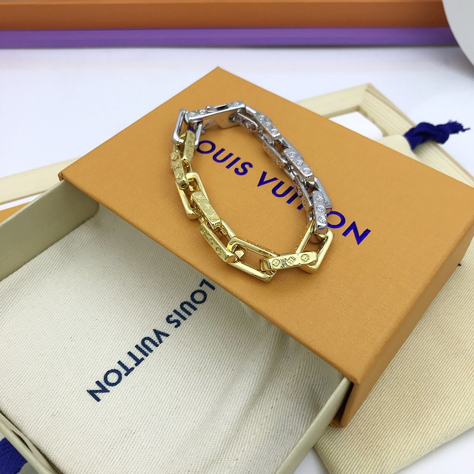 Louis Vuitton Combinating Two Colors Monogram Chain Bracelet Multicolor For Men