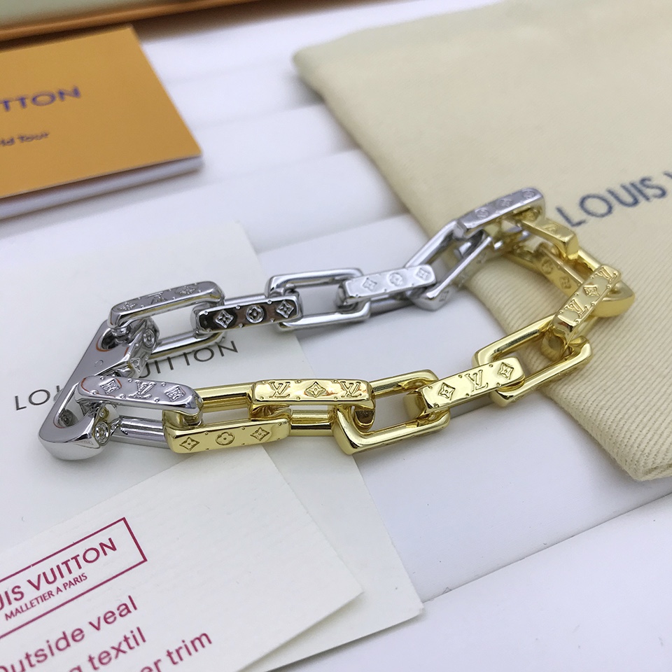 Louis Vuitton Combinating Two Colors Monogram Chain Bracelet Multicolor For Men