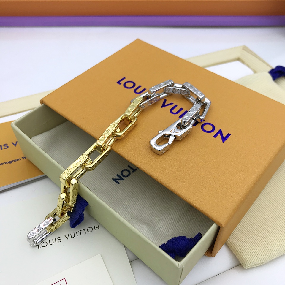 Louis Vuitton Combinating Two Colors Monogram Chain Bracelet Multicolor For Men