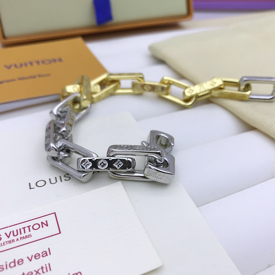 Louis Vuitton Combinating Two Colors Monogram Chain Bracelet Multicolor For Men