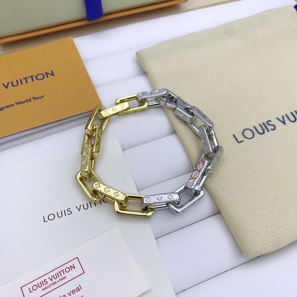 Louis Vuitton Combinating Two Colors Monogram Chain Bracelet Multicolor For Men