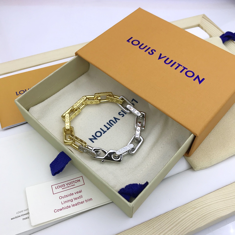Louis Vuitton Combinating Two Colors Monogram Chain Bracelet Multicolor For Men