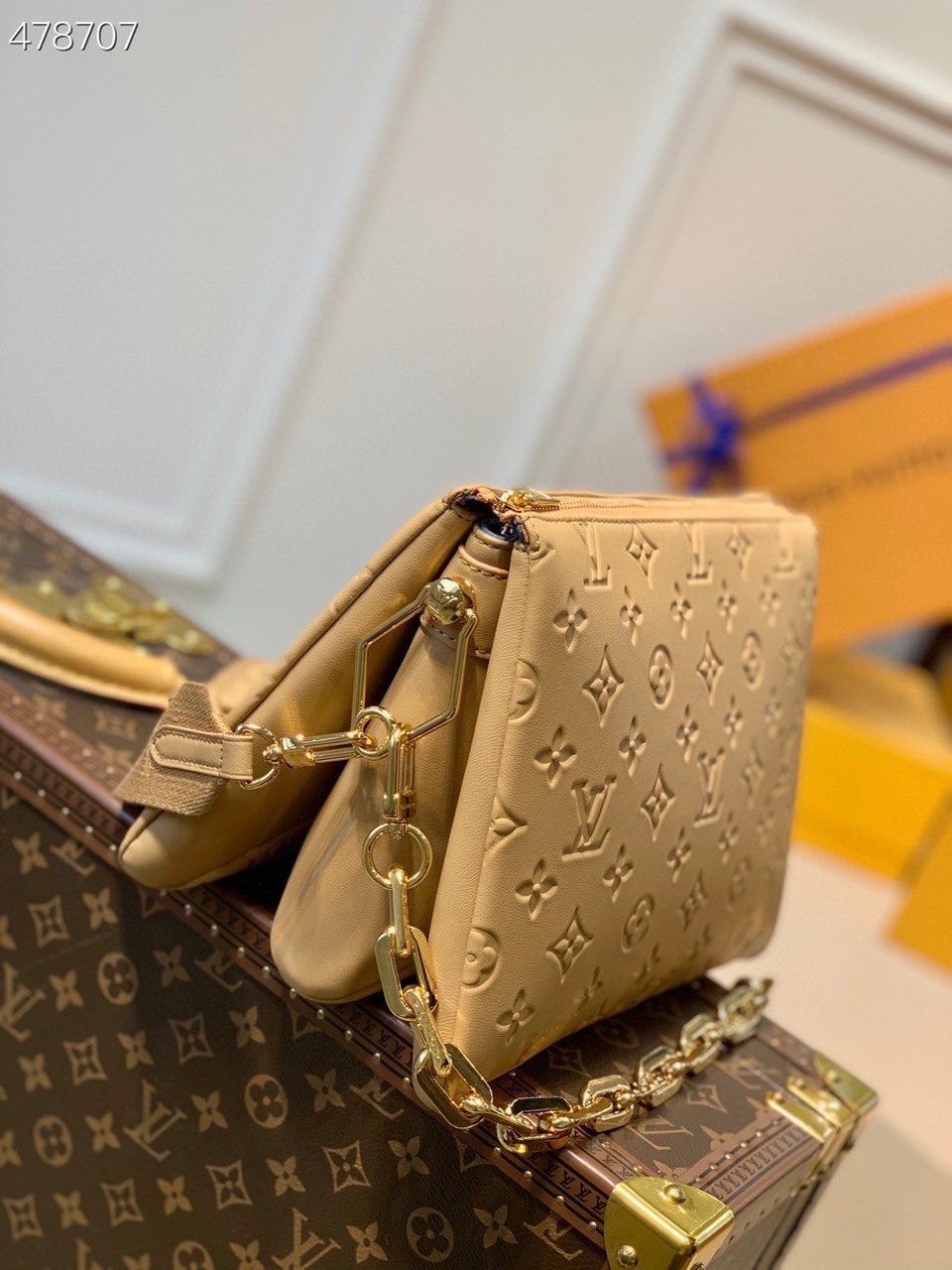 Louis Vuitton Coussin PM Monogram Embossed Puffy Cream For Women, Women’s Handbags, Shoulder And Crossbody Bags 10.2in/26cm LV