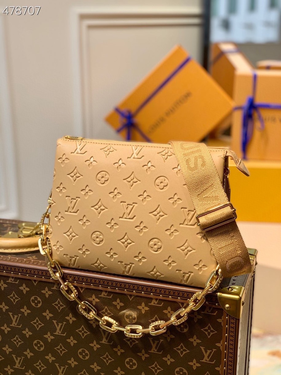 Louis Vuitton Coussin PM Monogram Embossed Puffy Cream For Women, Women’s Handbags, Shoulder And Crossbody Bags 10.2in/26cm LV