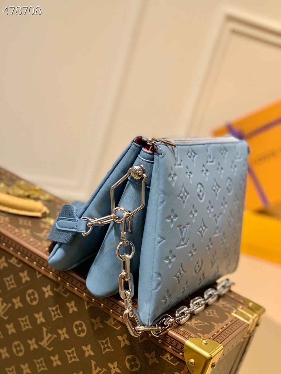 Louis Vuitton Coussin PM Monogram Embossed Puffy Light Blue For Women, Women’s Handbags, Shoulder And Crossbody Bags 10.2in/26cm LV